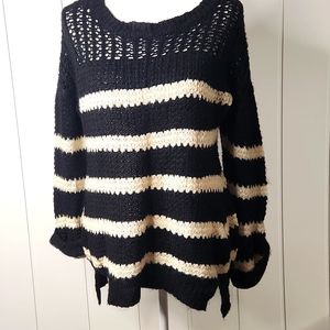 Y2K Breton stripe French Chic chunky crochet knit Classic  pullover sweater